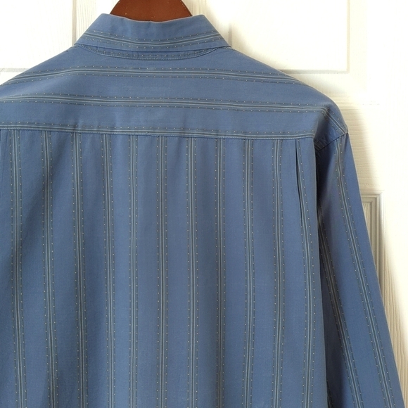Lucky Brand Retro Woven Striped Point Collar Long Sleeve Button Down Shirt Blue - Picture 11 of 11